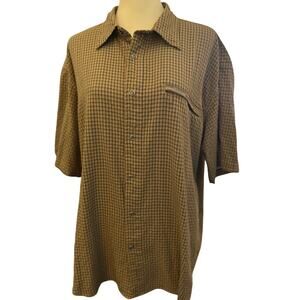 Cabela's Snap Button Ultra Dry Short Sleeve Shirt, Mustard and Blue, Men Size XL